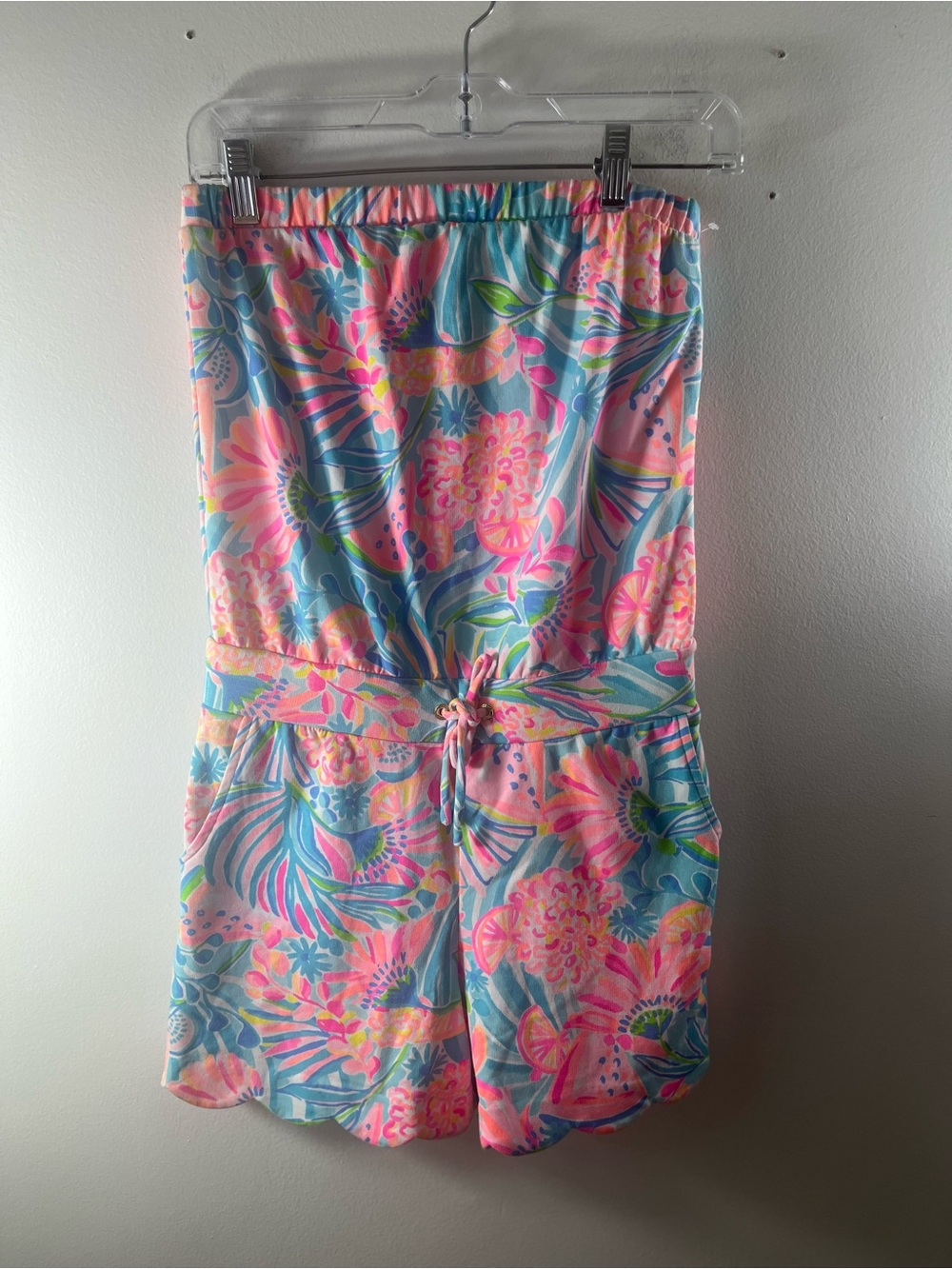 Lilly Pulitzer Floral Strapless Shorts Romper - Pink, Blue & Green